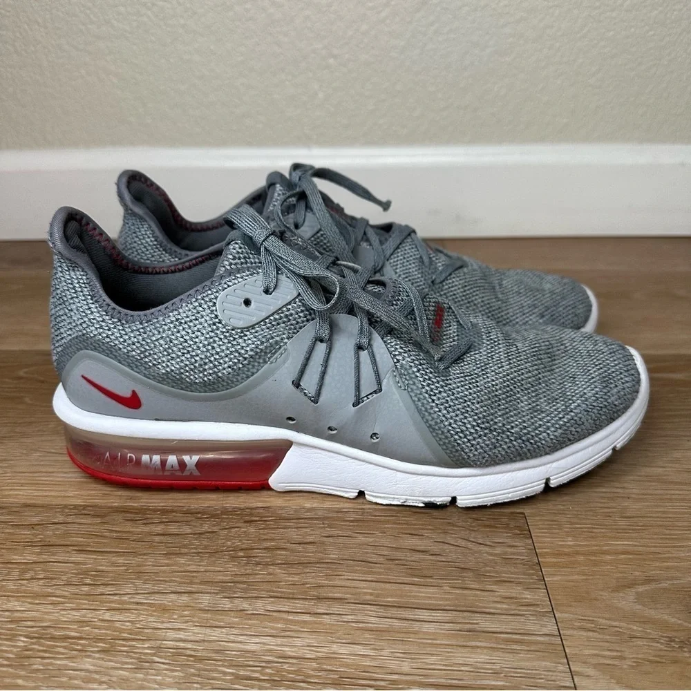 Nike Air Max Sequent 3 Gray Red Men's Running Shoes, Size 8.5
